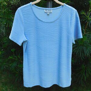 JM Collection Light-blue Stretchy Textured Knit Short-Sleeve Top